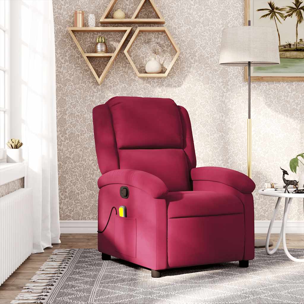 vidaXL Massagesessel Weinrot Samt