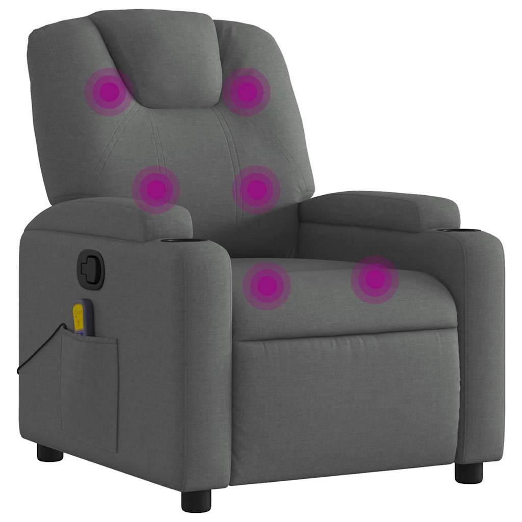 vidaXL Fauteuil de massage gris foncé en tissu