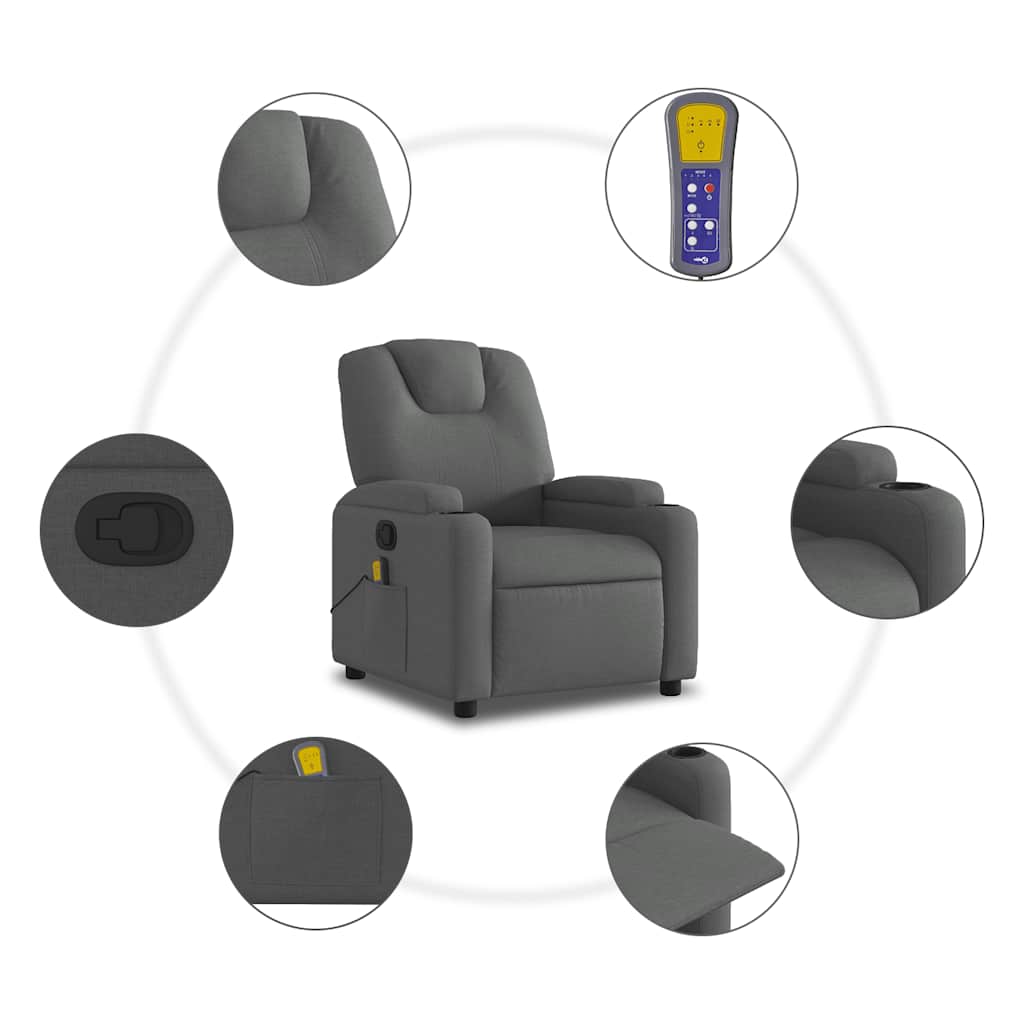 vidaXL Fauteuil de massage gris foncé en tissu
