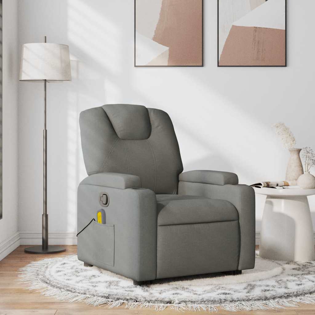 vidaXL Fauteuil de massage gris foncé en tissu