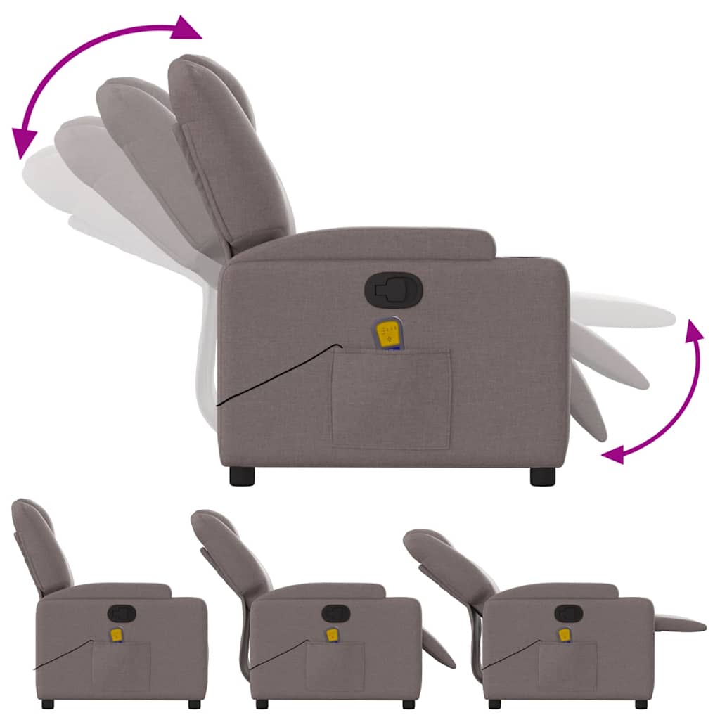 vidaXL Fauteuil de massage taupe en tissu