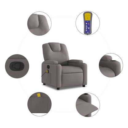 vidaXL Fauteuil de massage taupe en tissu