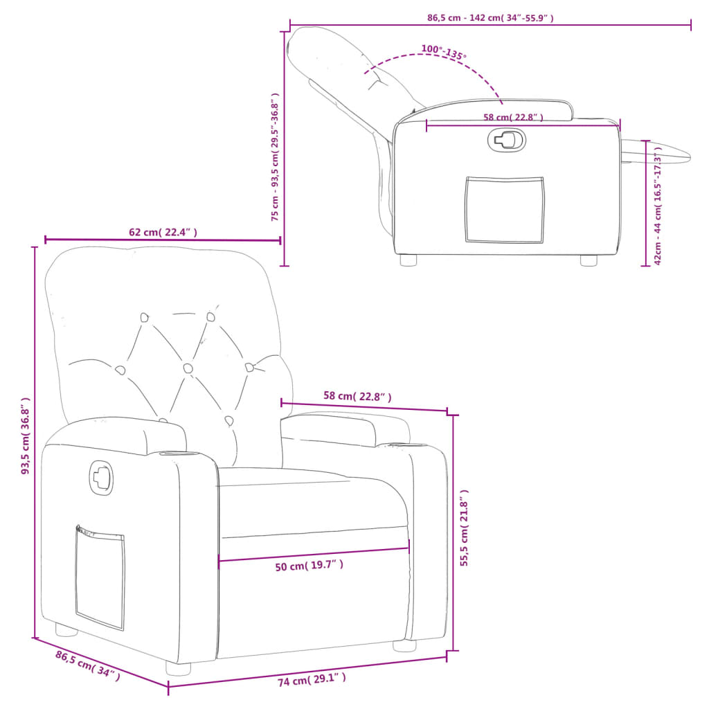 vidaXL Fauteuil relax bordeaux en similicuir