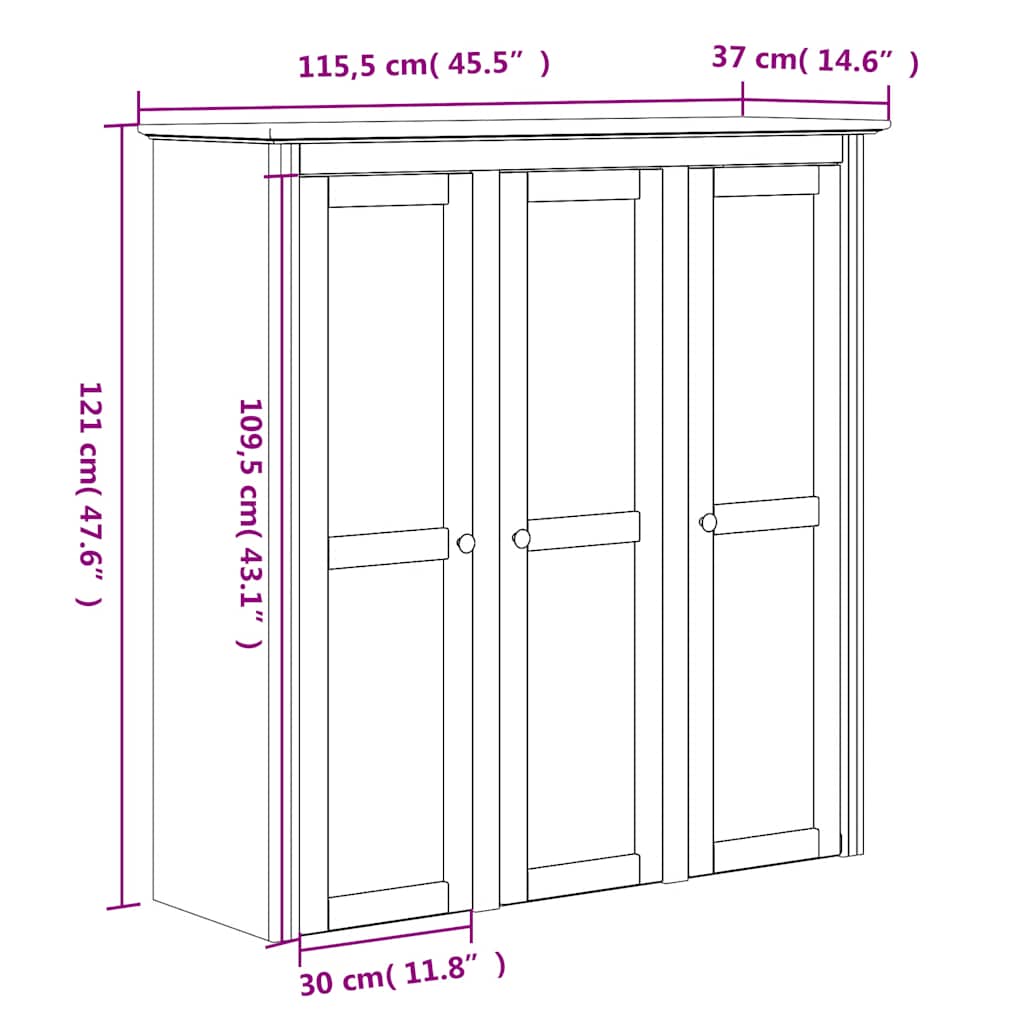 Highboard BODO Weiß Braun 115,5x43x200,5 cm Massivholz Kiefer