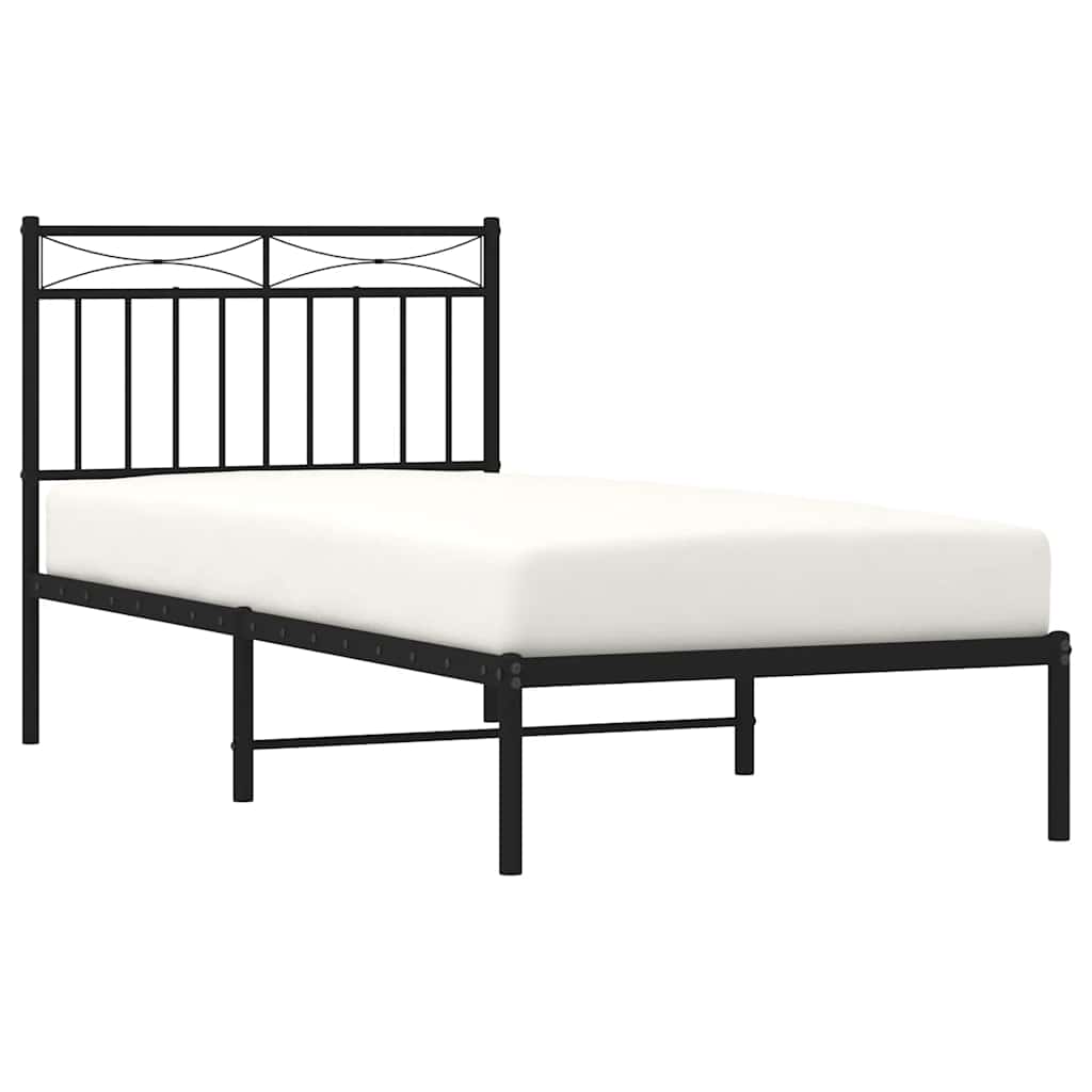 vidaXL Cadre de lit avec tête de lit en métal Noir 90x200 cm