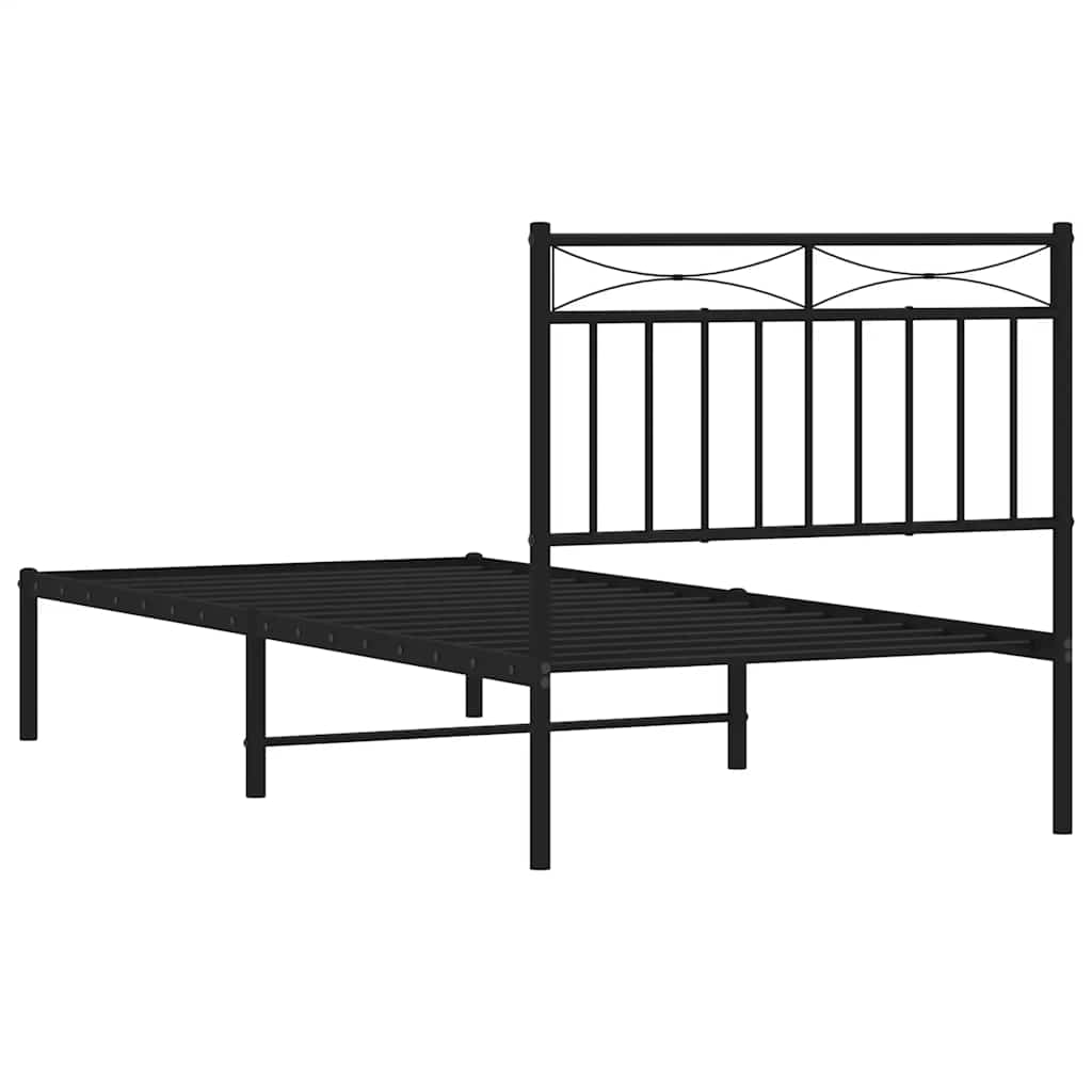 vidaXL Cadre de lit avec tête de lit en métal Noir 90x200 cm