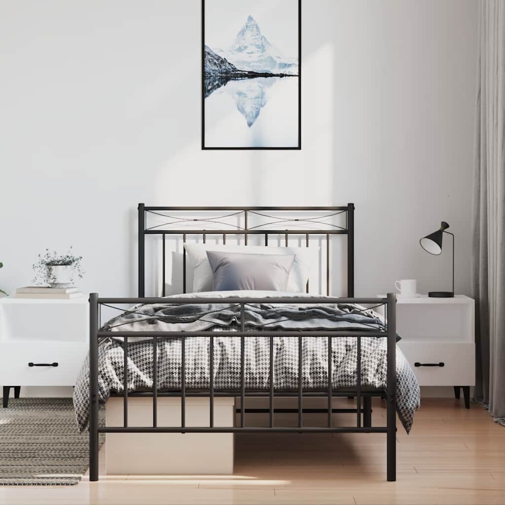 vidaXL Bettgestell mit Kopf- und Fußteil Metall Schwarz 100x190 cm