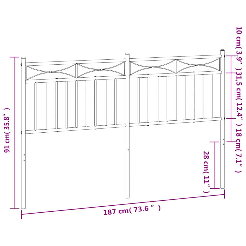 vidaXL Ersatz-Kopfteil Metall Schwarz 180 cm