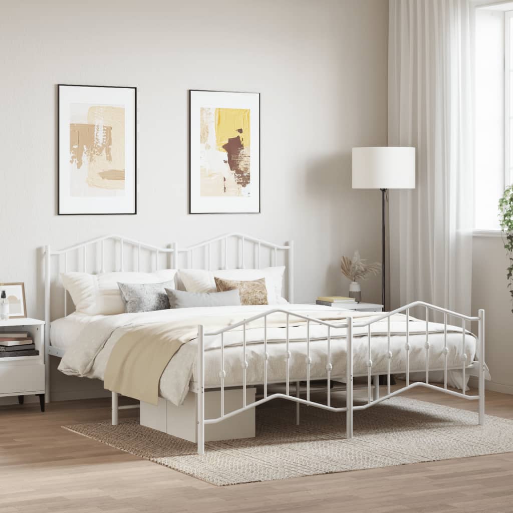 vidaXL Cadre de lit avec tête et pied de lit Métal Blanc 160x200 cm