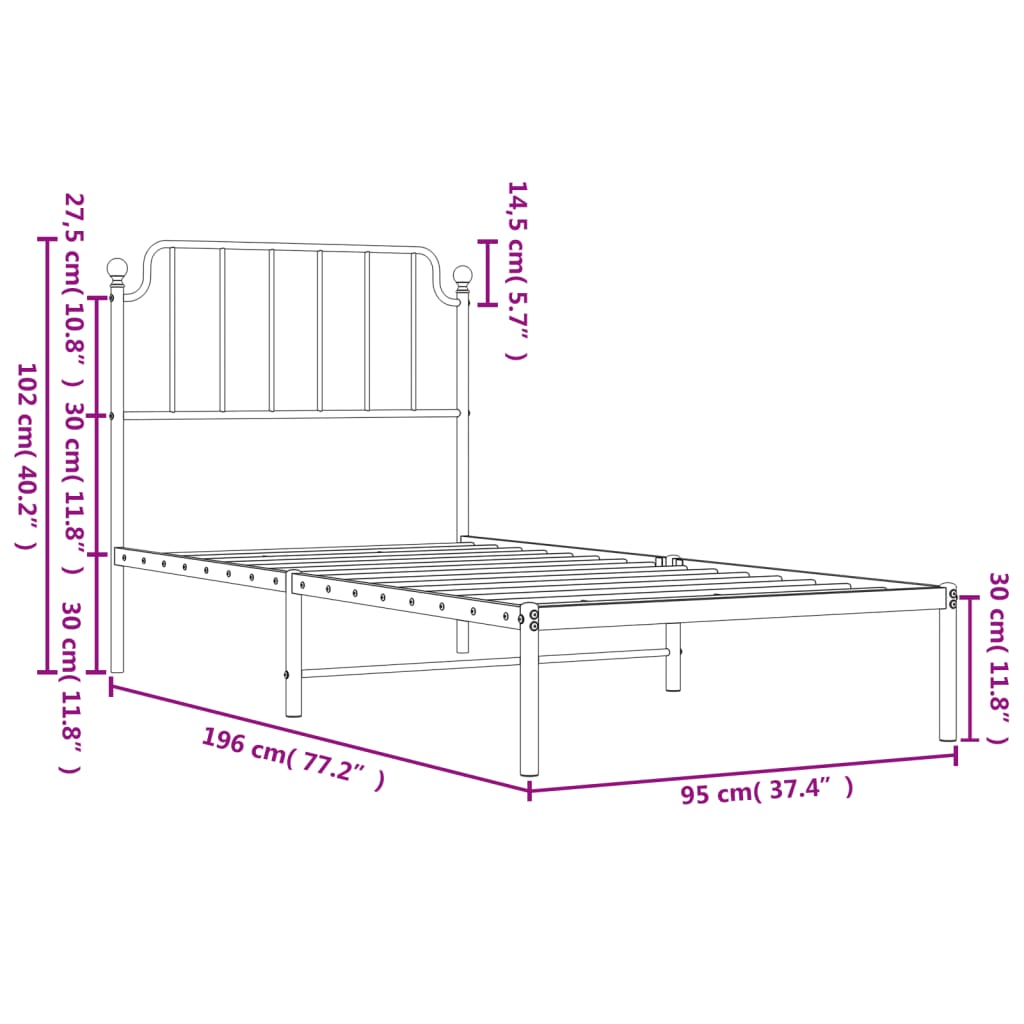 vidaXL Bettgestell mit Kopfteil Metall Weiß 90x190 cm