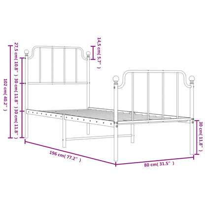 vidaXL Bettgestell mit Kopf- und Fußteil Metall Weiß 75x190 cm