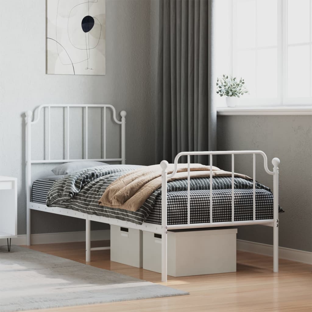 vidaXL Bettgestell mit Kopf- und Fußteil Metall Weiß 75x190 cm
