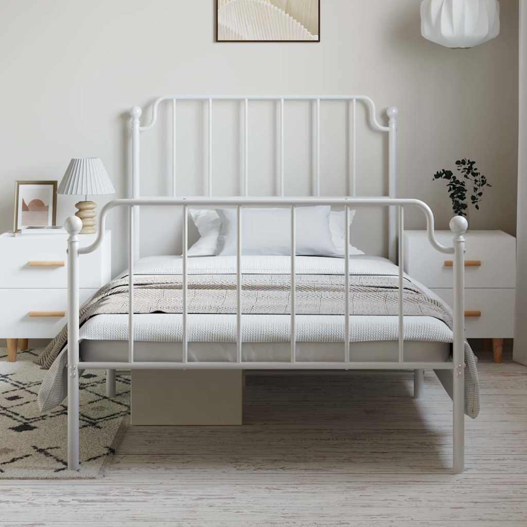 vidaXL Bettgestell mit Kopf- und Fußteil Metall Weiß 100x190 cm