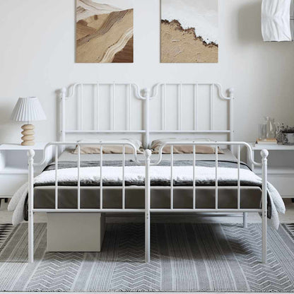 vidaXL Bettgestell mit Kopf- und Fußteil Metall Weiß 150x200 cm