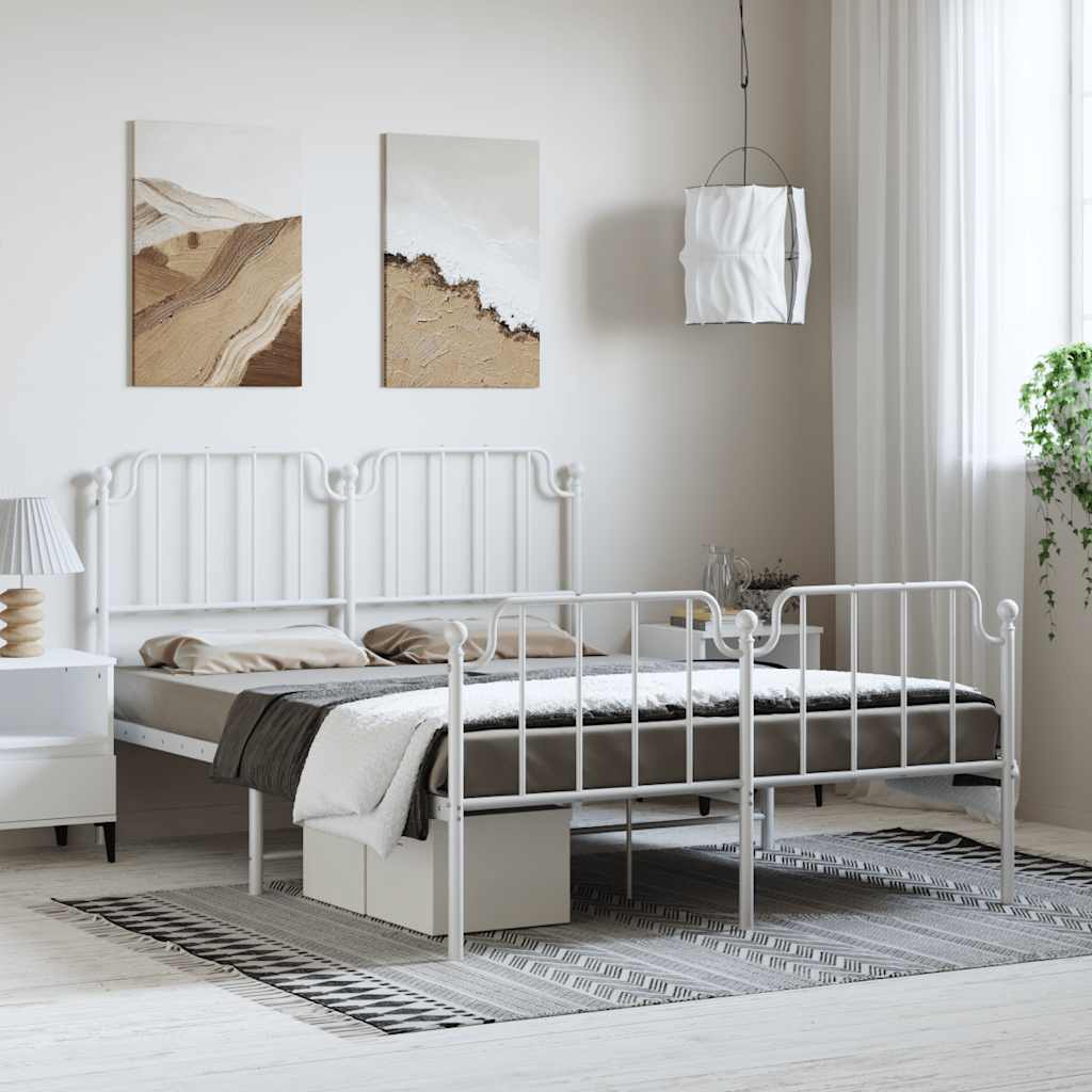vidaXL Bettgestell mit Kopf- und Fußteil Metall Weiß 150x200 cm