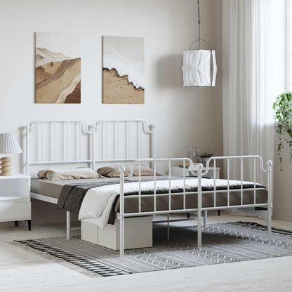 vidaXL Bettgestell mit Kopf- und Fußteil Metall Weiß 150x200 cm