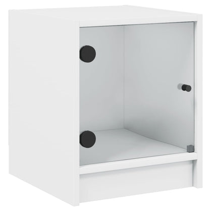 vidaXL Table de chevet avec porte en verre Blanc 35x37x42 cm