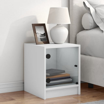 vidaXL Table de chevet avec porte en verre Blanc 35x37x42 cm