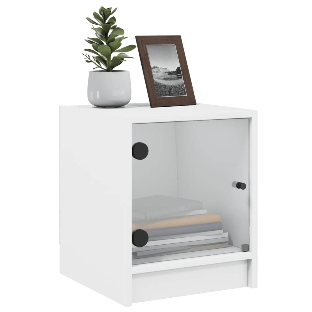 vidaXL Table de chevet avec porte en verre Blanc 35x37x42 cm