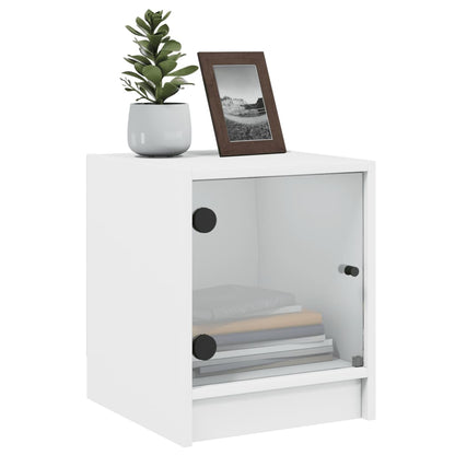 vidaXL Table de chevet avec porte en verre Blanc 35x37x42 cm