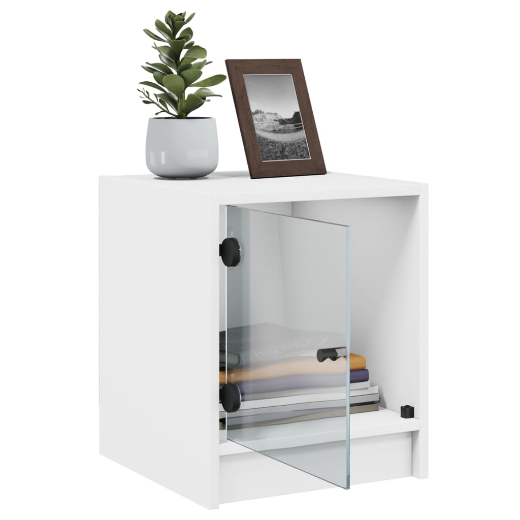 vidaXL Table de chevet avec porte en verre Blanc 35x37x42 cm