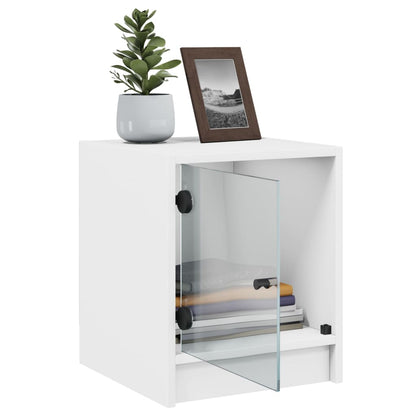 vidaXL Table de chevet avec porte en verre Blanc 35x37x42 cm