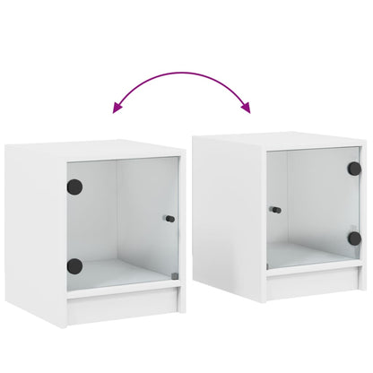 vidaXL Table de chevet avec porte en verre Blanc 35x37x42 cm