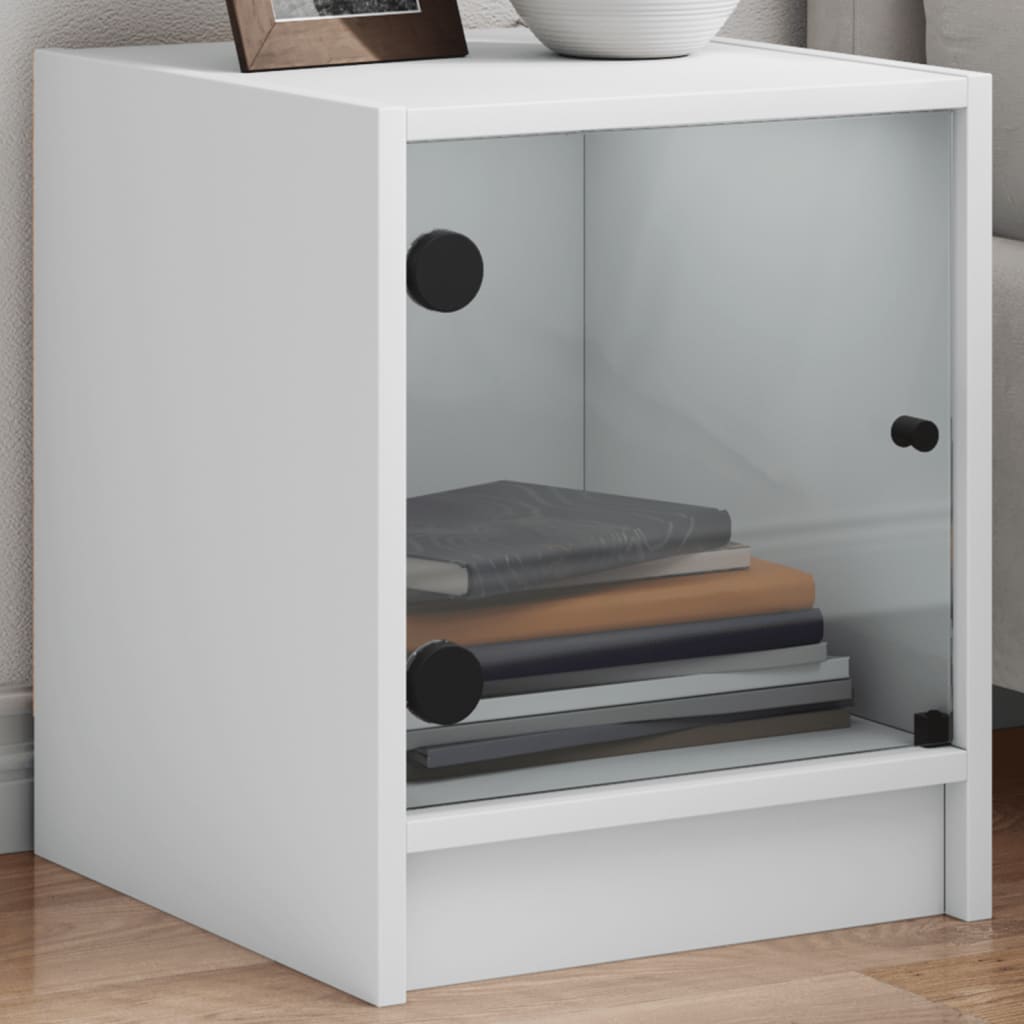vidaXL Table de chevet avec porte en verre Blanc 35x37x42 cm
