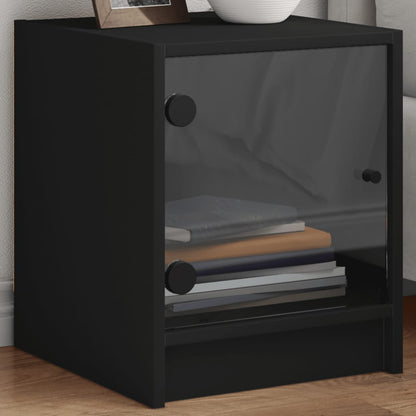 vidaXL Nachttische mit Glastüren 2 Stk. Schwarz 35x37x42 cm