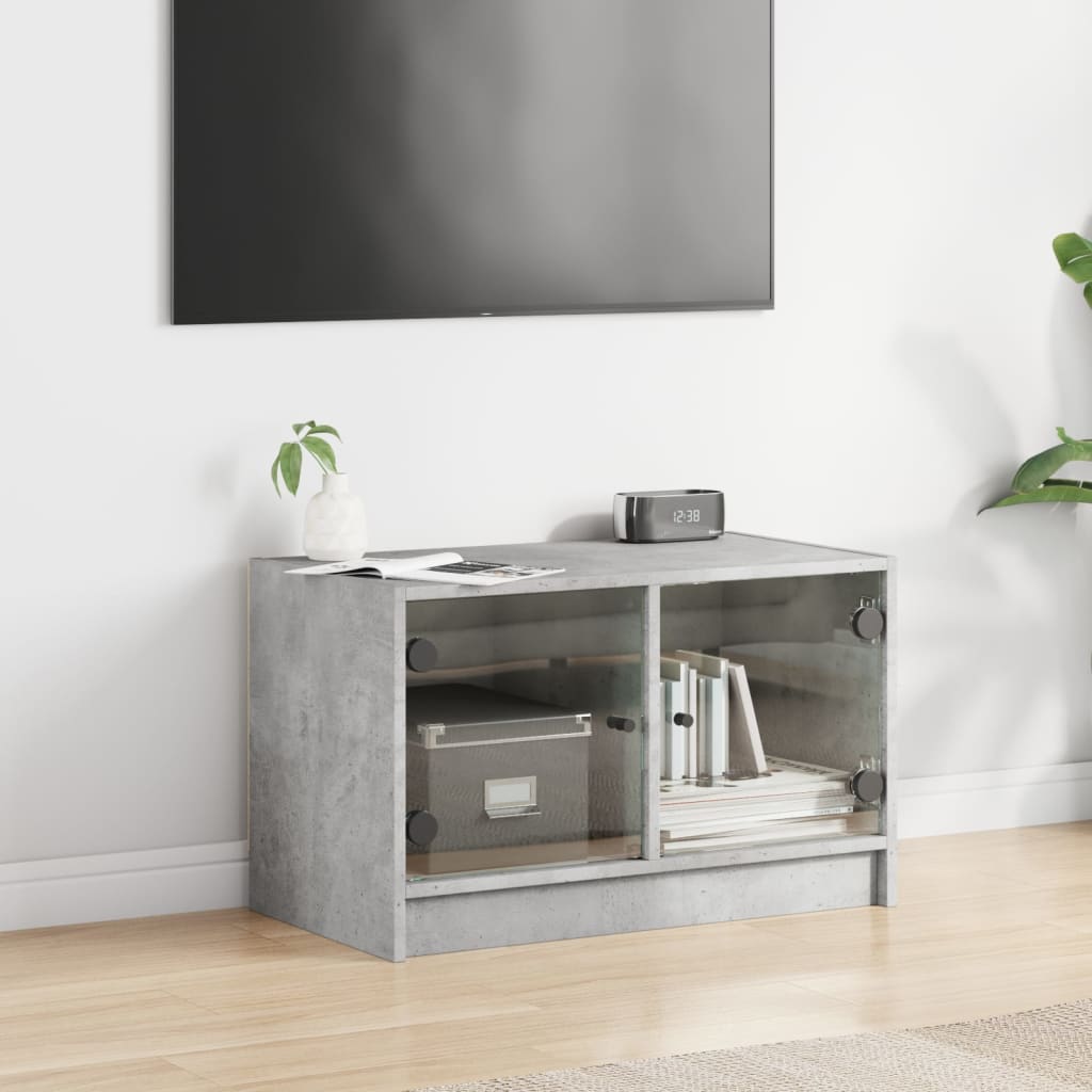 vidaXL TV-Schrank mit Glastüren Betongrau 68x37x42 cm