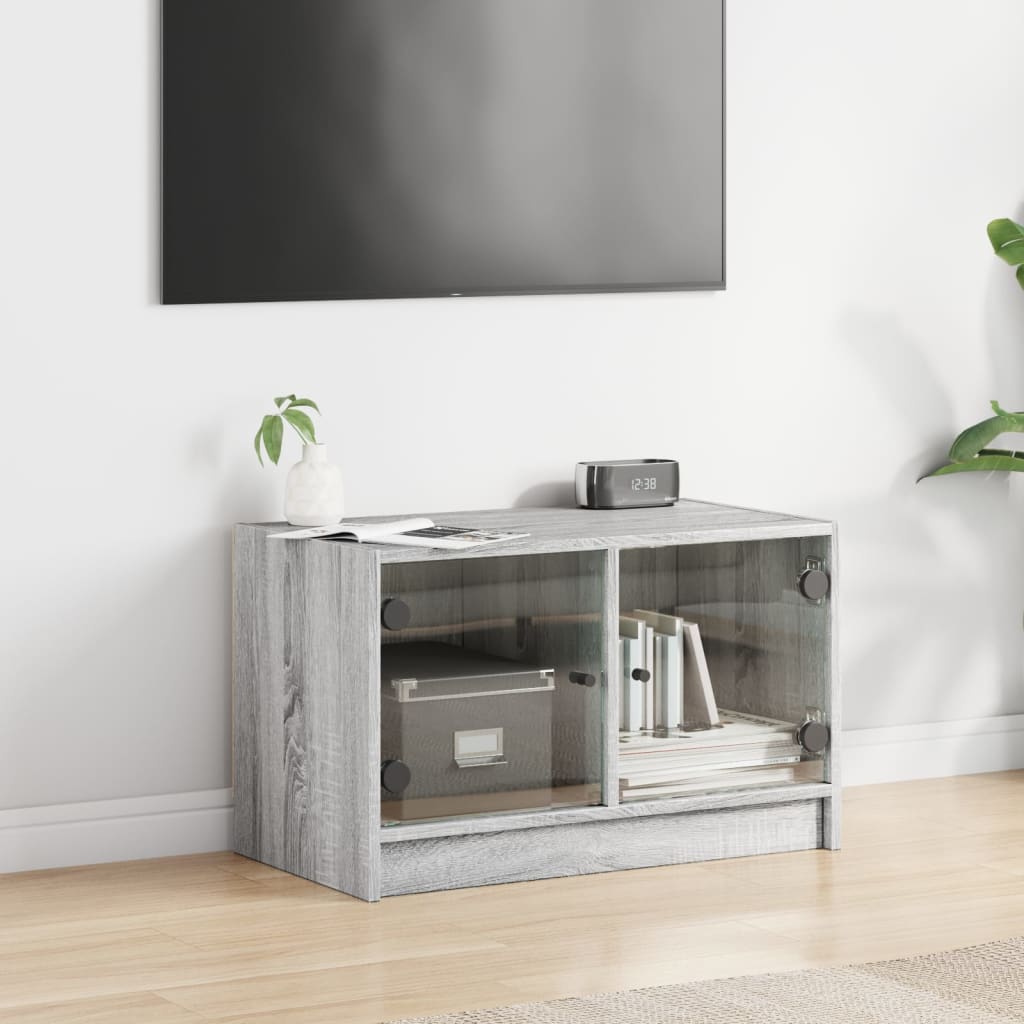 Meuble TV avec portes en verre gris Sonoma 68x37x42 cm vidaXL