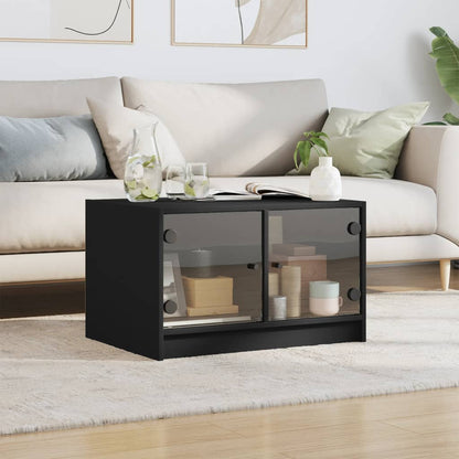 vidaXL Couchtisch mit Glastüren Schwarz 68x50x42 cm
