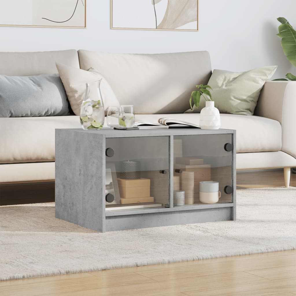 vidaXL Table basse avec portes en verre Gris béton 68x50x42 cm