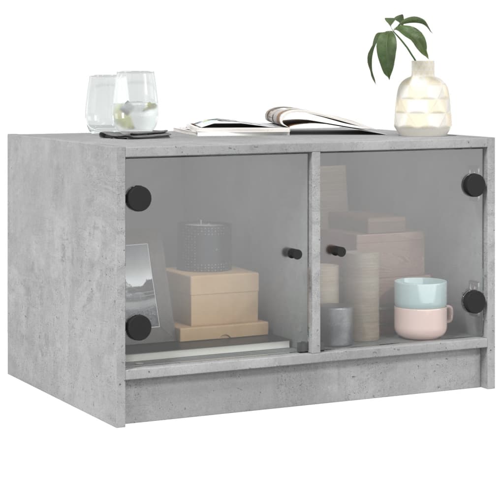 vidaXL Table basse avec portes en verre Gris béton 68x50x42 cm