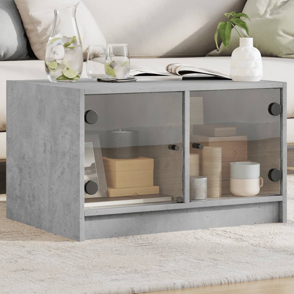 vidaXL Table basse avec portes en verre Gris béton 68x50x42 cm