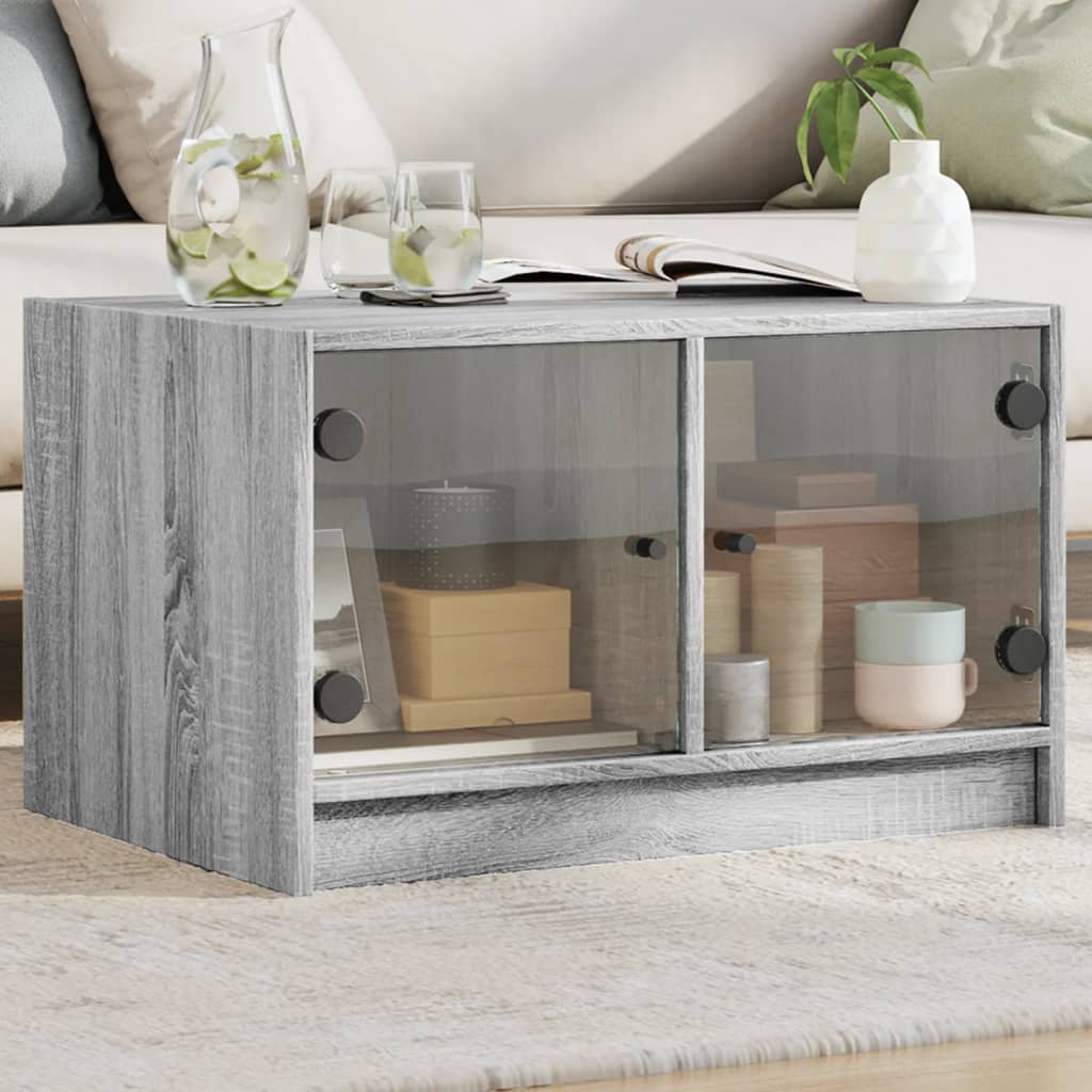 vidaXL Table basse avec portes en verre gris Sonoma 68x50x42 cm