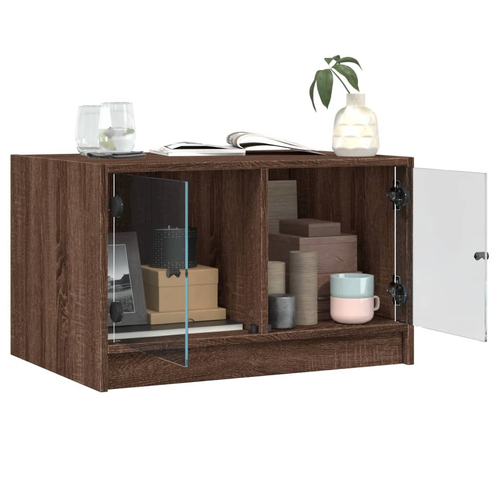 vidaXL Couchtisch mit Glastüren Braun Eichen-Optik 68x50x42 cm