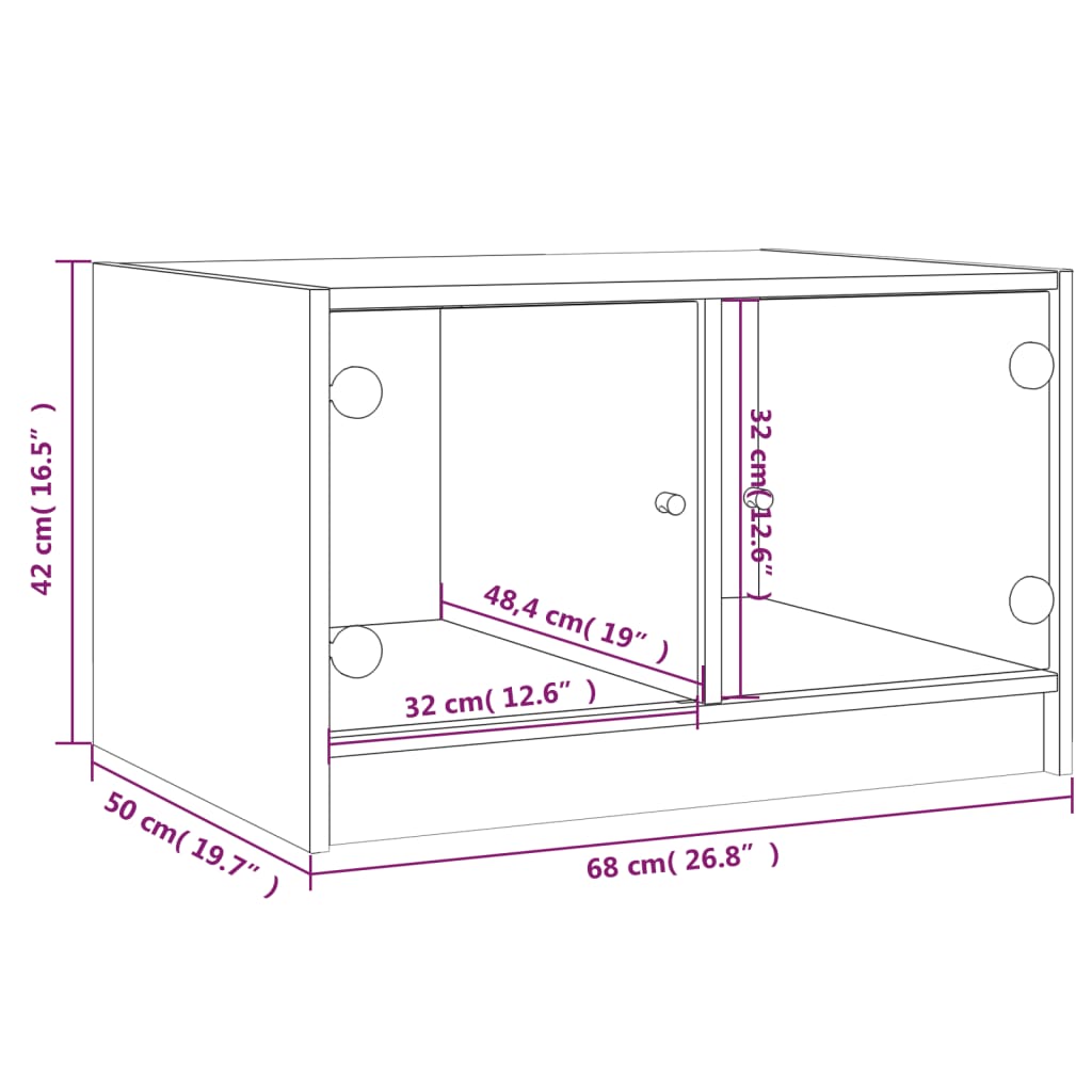 vidaXL Couchtisch mit Glastüren Braun Eichen-Optik 68x50x42 cm