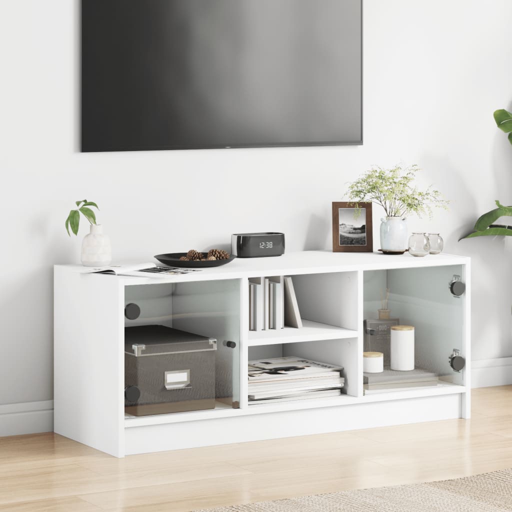 vidaXL TV-Schrank mit Glastüren Weiß 102x37x42 cm