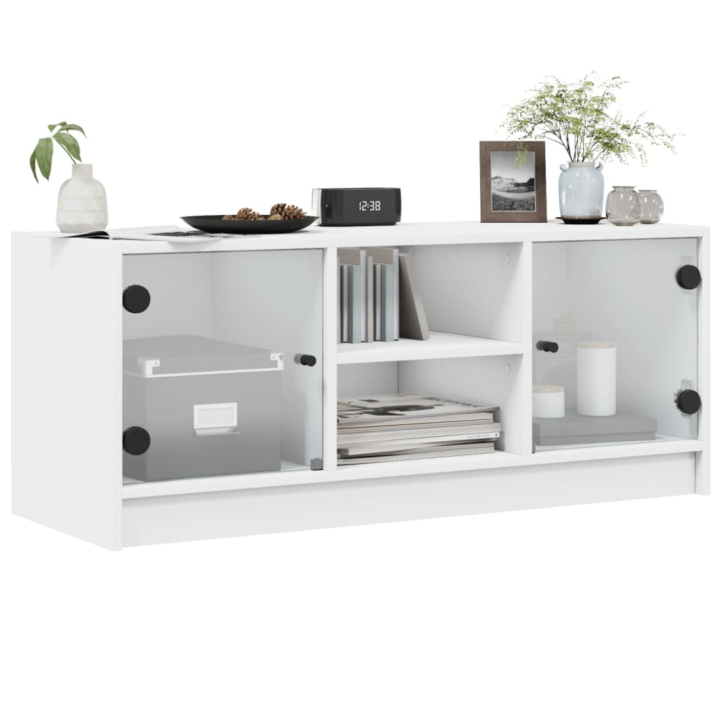 vidaXL TV-Schrank mit Glastüren Weiß 102x37x42 cm