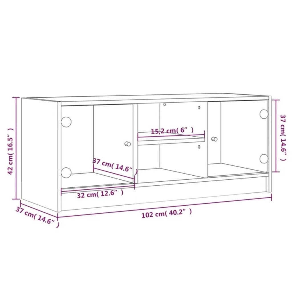 vidaXL TV-Schrank mit Glastüren Weiß 102x37x42 cm