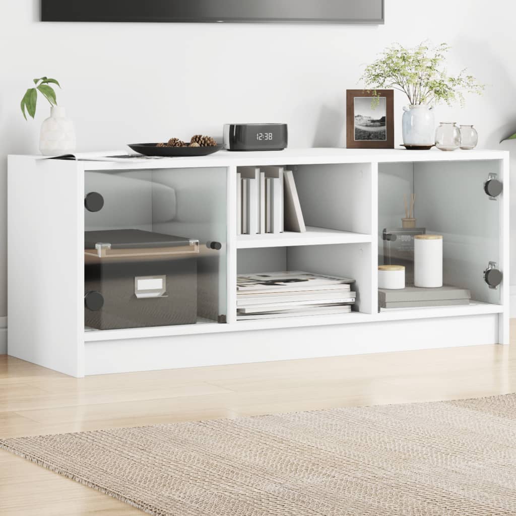 vidaXL TV-Schrank mit Glastüren Weiß 102x37x42 cm