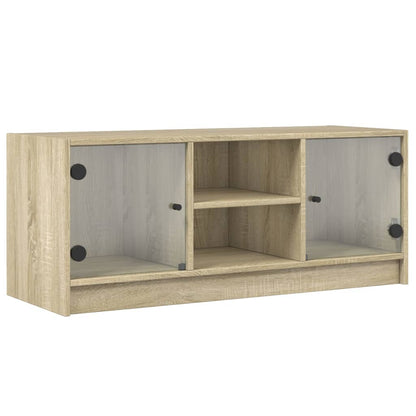 Meuble TV avec portes en verre chêne Sonoma 102x37x42 cm vidaXL