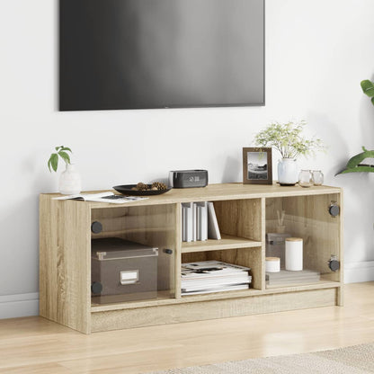 Meuble TV avec portes en verre chêne Sonoma 102x37x42 cm vidaXL