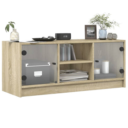 Meuble TV avec portes en verre chêne Sonoma 102x37x42 cm vidaXL