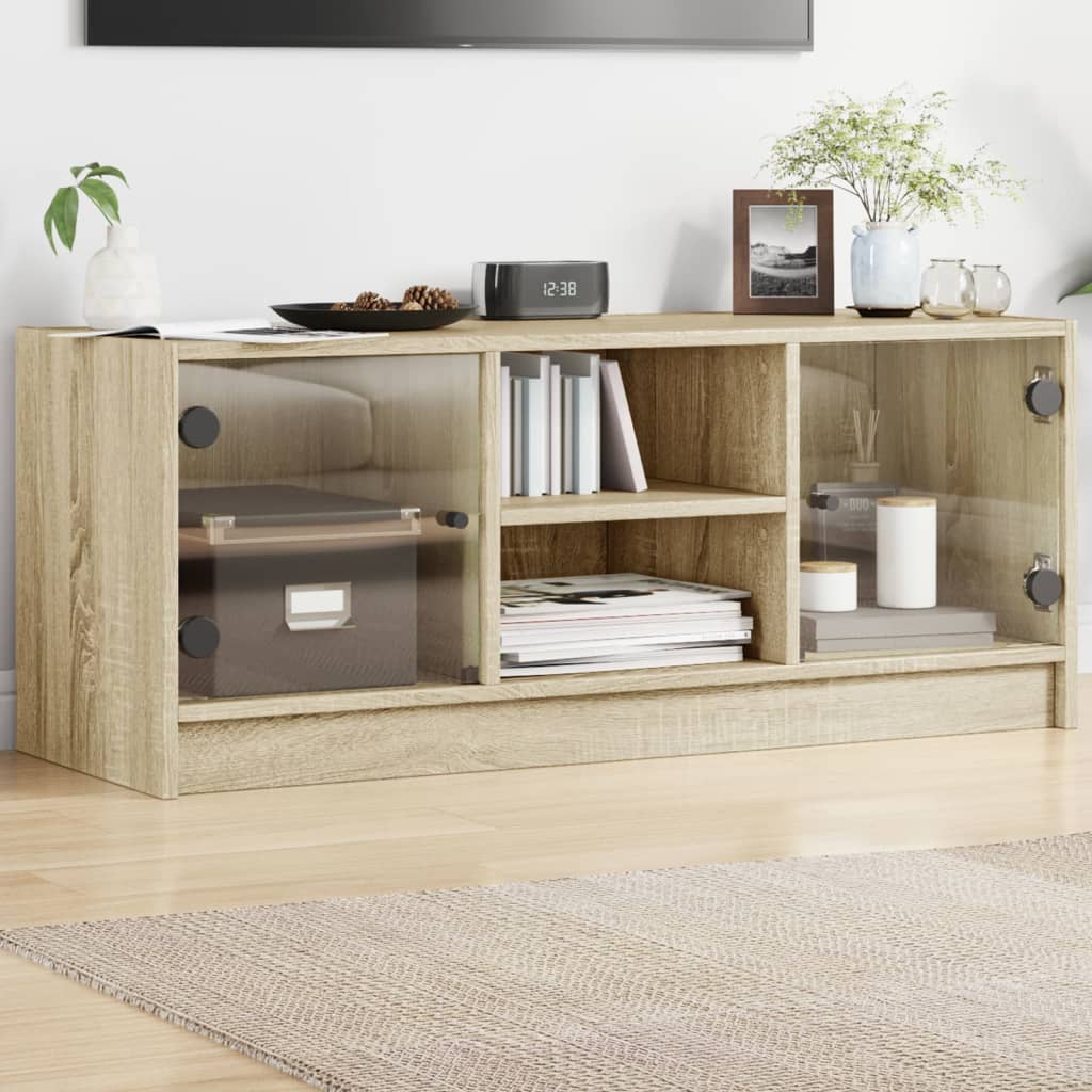 Meuble TV avec portes en verre chêne Sonoma 102x37x42 cm vidaXL
