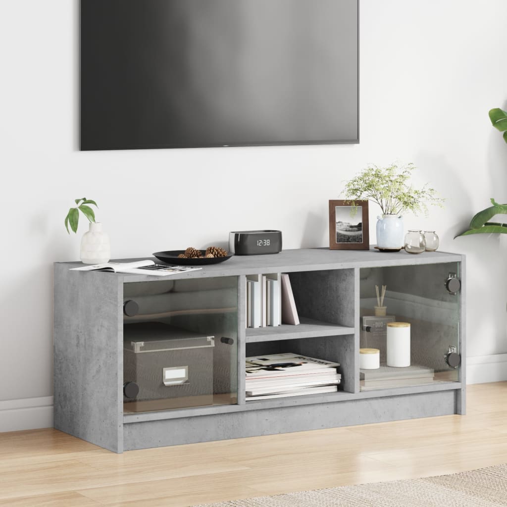 vidaXL TV-Schrank mit Glastüren Betongrau 102x37x42 cm