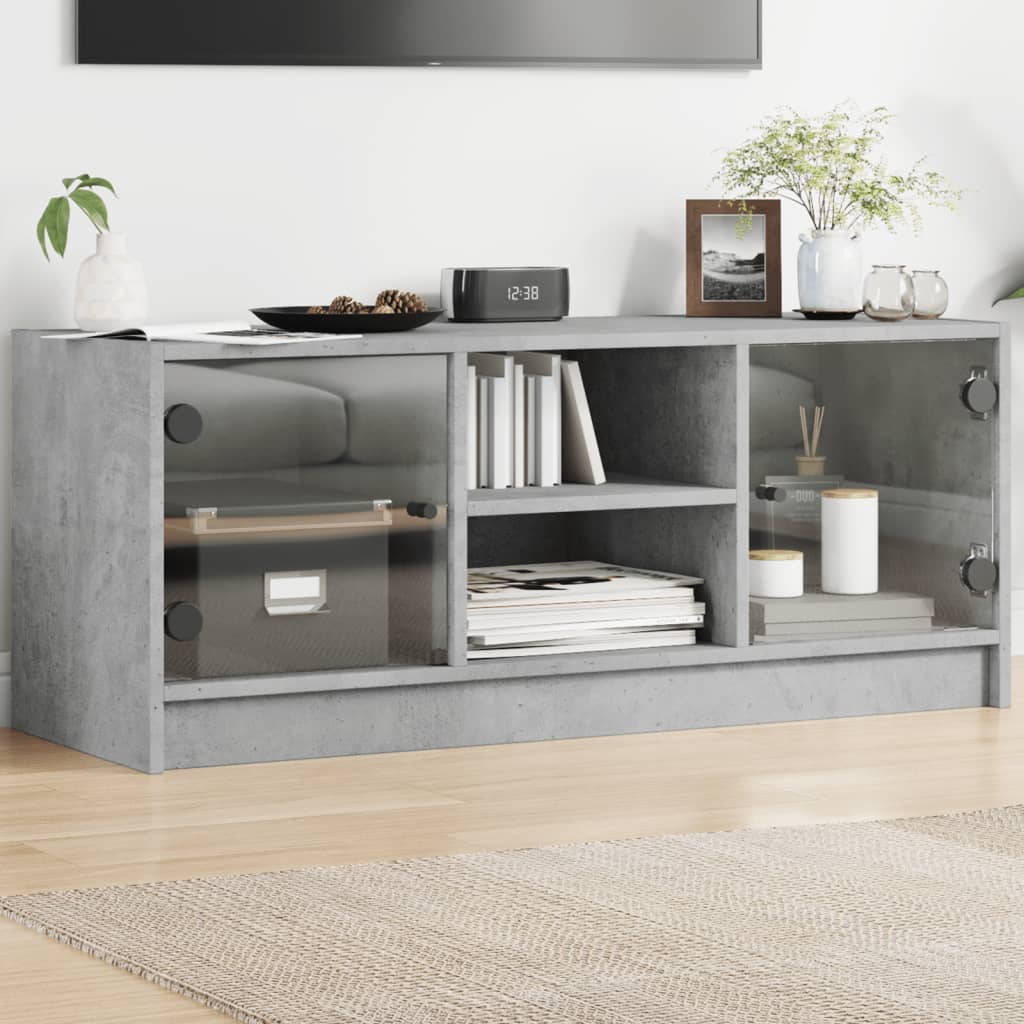 vidaXL TV-Schrank mit Glastüren Betongrau 102x37x42 cm