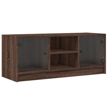 vidaXL Meuble TV avec portes en verre Marron aspect chêne 102x37x42 cm