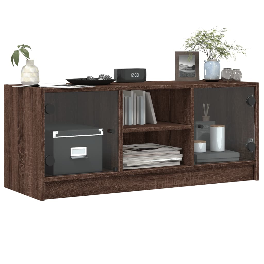 vidaXL Meuble TV avec portes en verre Marron aspect chêne 102x37x42 cm